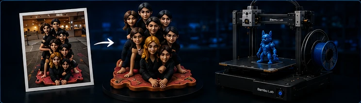 Impressão 3D personalizada com referência em foto e peça final